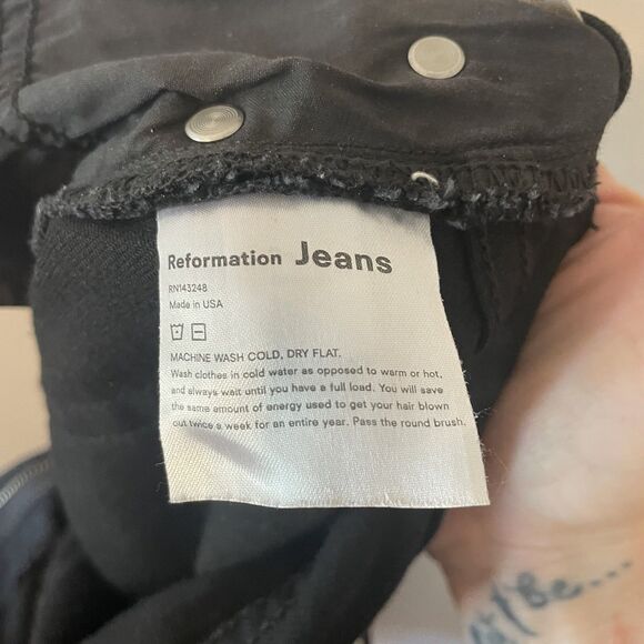Reformation High And Skinny Faded Black Destroyed Organic Cotton Modal Sz 28 - Picture 8 of 10